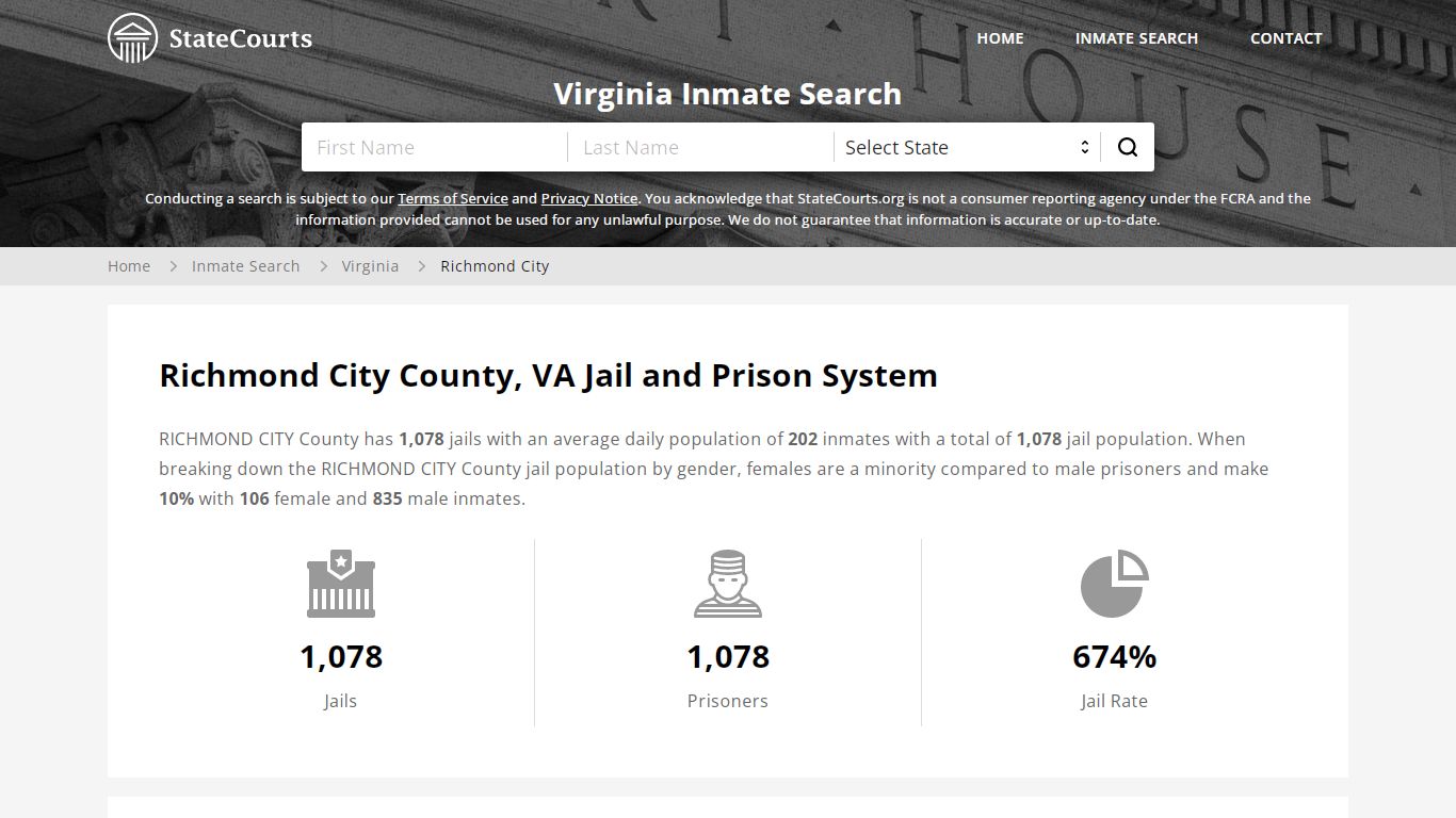 Richmond City County, VA Inmate Search - StateCourts